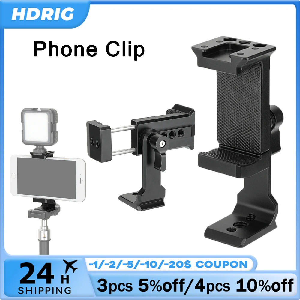 

HDRig ARCA Style Phone Holder Clamp with Cold Shoe Mount & 360° Rotatable & 1/4" 3/8" Thread Hole for IPhone Xiaomi