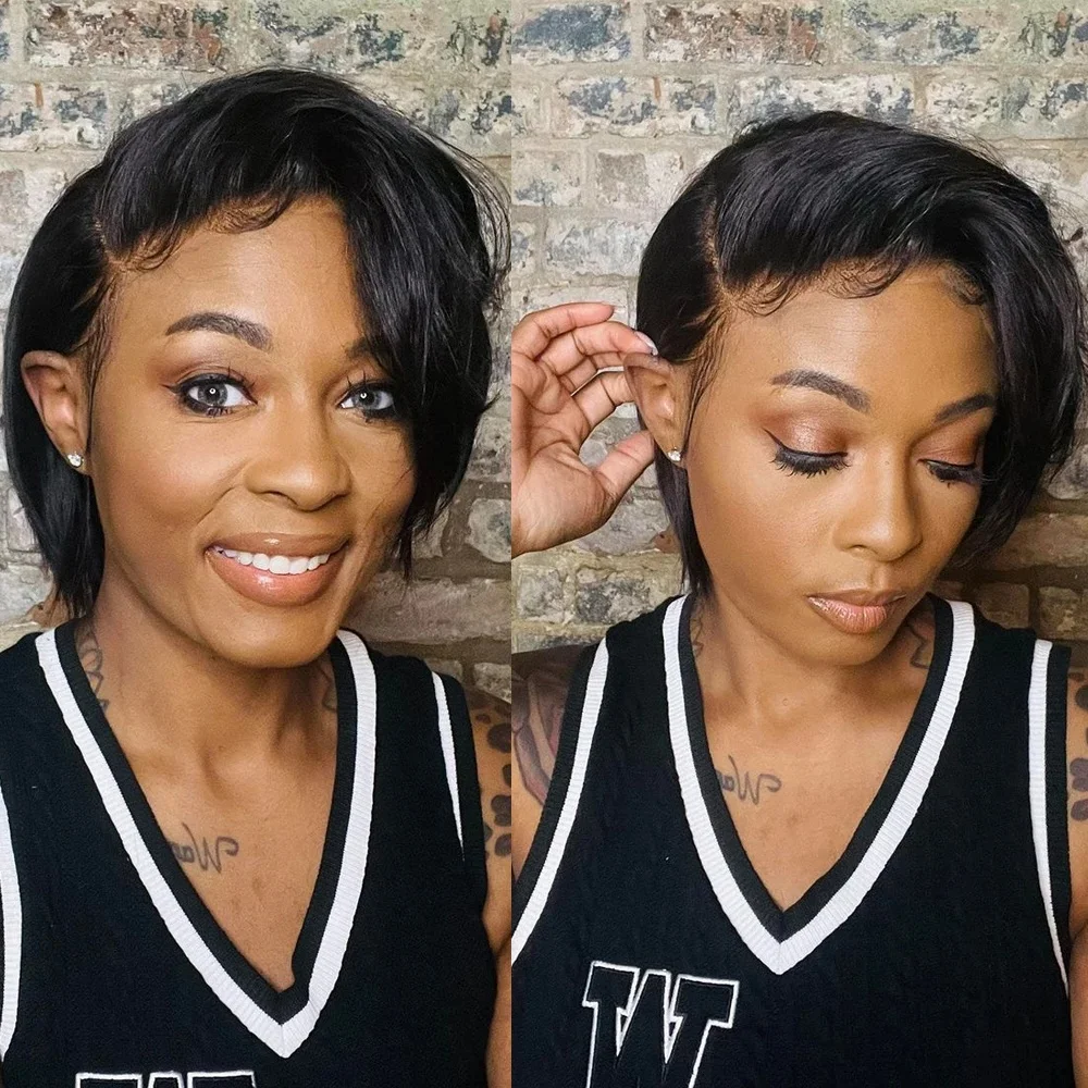 Pixie ตัดวิกผมมนุษย์วิกผมสั้น 13x4x1 ลูกไม้ด้านหน้าวิกผมผมมนุษย์