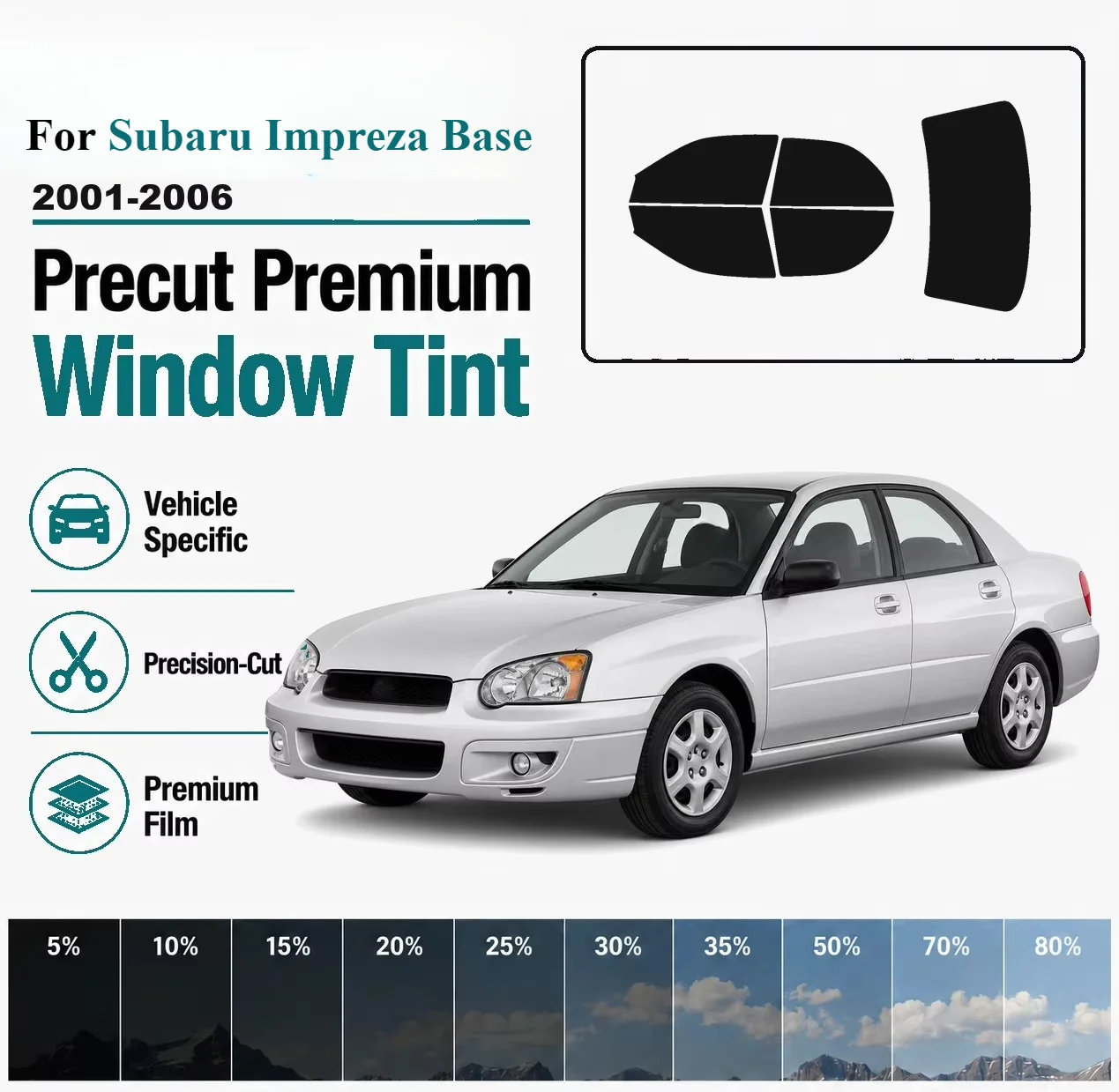 For Subaru Impreza Base 2001-2006 Pre-Cut Window Tint Film Vehicle-Specific Full Kit Front & Rear Windows Precision-Cut