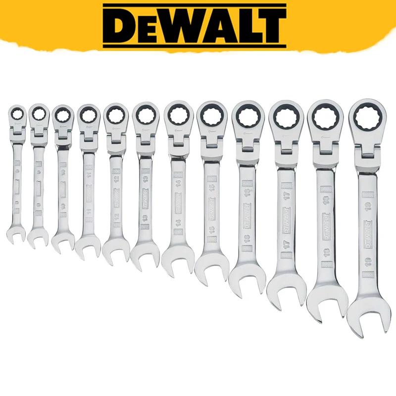 DEWALT DWMT19229 Flex Head Ratcheing Metric Wrench Set 12-Piece 72 Teeth Full Polish Chrome Durable Hand Tool