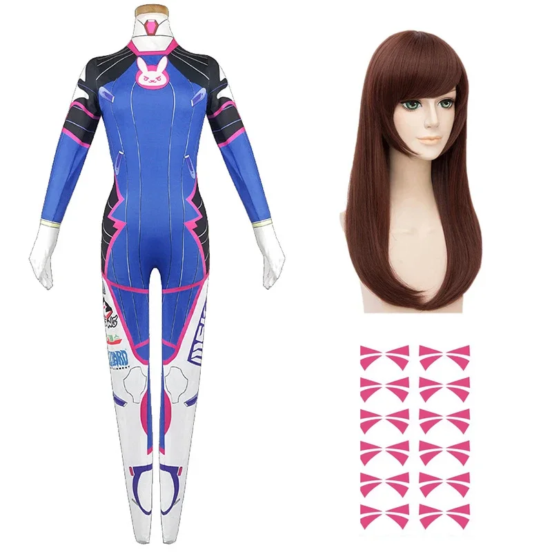 Anime Vrouw Jumpsuit Panty Dva Cosplay Kostuum Spel Zentai Pruik Cosplay Props Hoofdtelefoon Pak D.Va Cos Party Halloween Kostuums