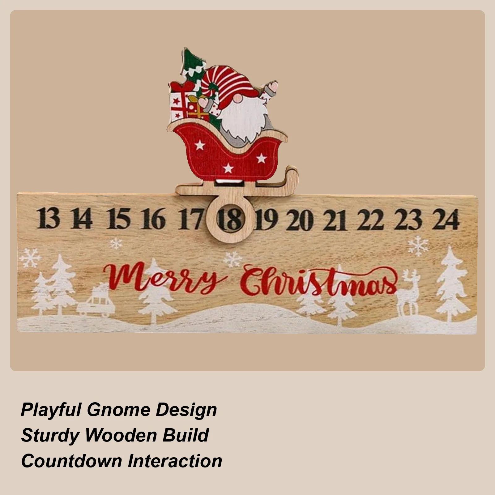 

Christmas Calendar Countdown Sliding Gnome Advent Double-Sided 24 Numbers Design Wood Holiday Countdown For Winter Festival Home