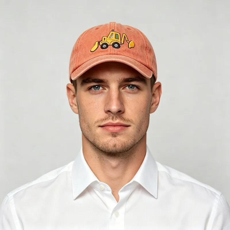 Vintage Washed Baseball Cap Cartoon Excavator Embroidery Adjustable Snapback Hat Men Women Outdoor Sun Protection Trucker Caps