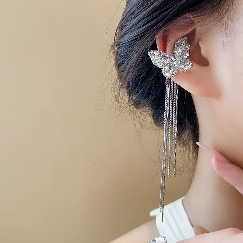 NISHIZAWA-pendientes de circón en forma de lágrima con borla de mariposa, Clips para las orejas, diseño de nicho de moda