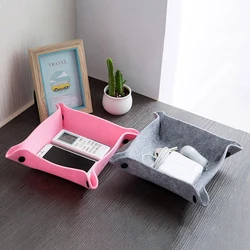 Desktop Storage Tray Fabric Felt Key Plate Home Decoration Dice Tray key Wallet Coins Felt folding Storage Box