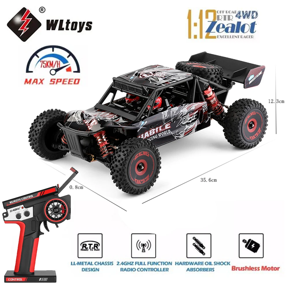 WLtoys RC Cars 124016 V8 2.4G 75KM/H High-speed Off-road Remote Control Drift Electric Toys 45A 4300KV Brushless 4WD Kids Racing