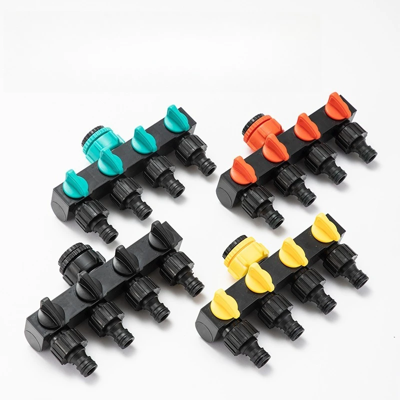 4-Way Water Tap Splitter with Switch 1 in 4 Out Water Distributor Quick Connect Nipple Hose Connector