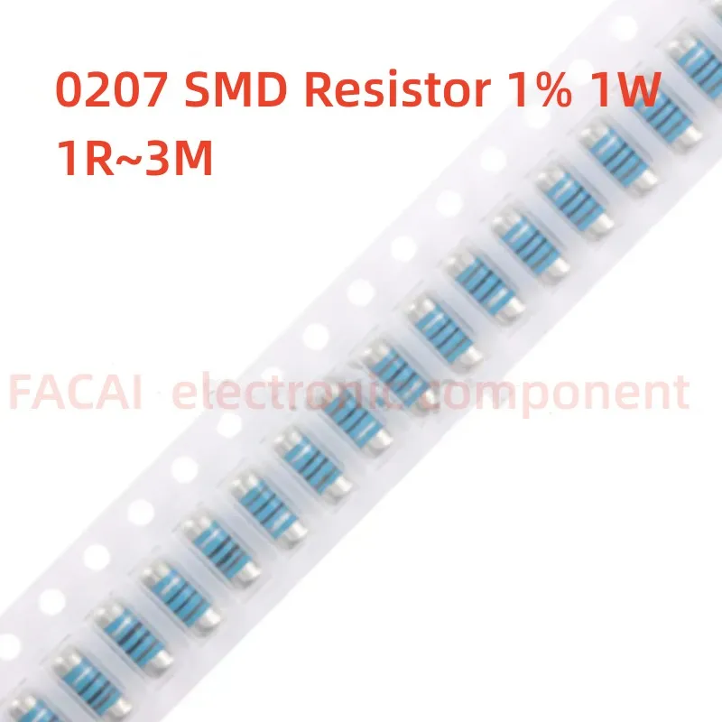 

50pcs 0207 SMD Resistor 1R~3M Color Ring Chip Wafer Resistance 1% 1R 2R 4.7R 10R 220 1K 2K 4.7K 10K 22K 1M 3M Ohm Cylindrical