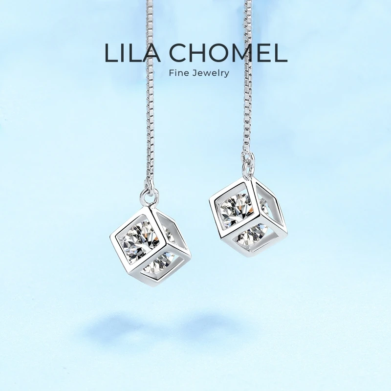 

Women Fine Jewelry PT950 Platinum Ear Threads line Drop Earrings Girl Valentine's Day 1/2CT Moissanite Diamond Birthday Gift ins