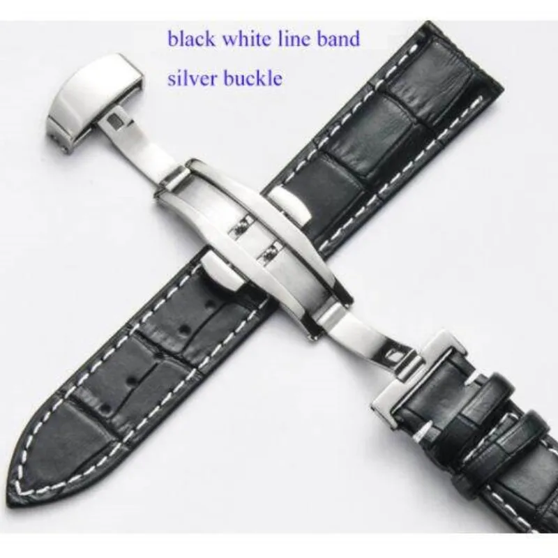 12 13 14 15 16 17 18 19 20 21 22 23 24mm Watch Band For Women Men Wristwatch Straps  Leather Double Press Butterfly Clasp