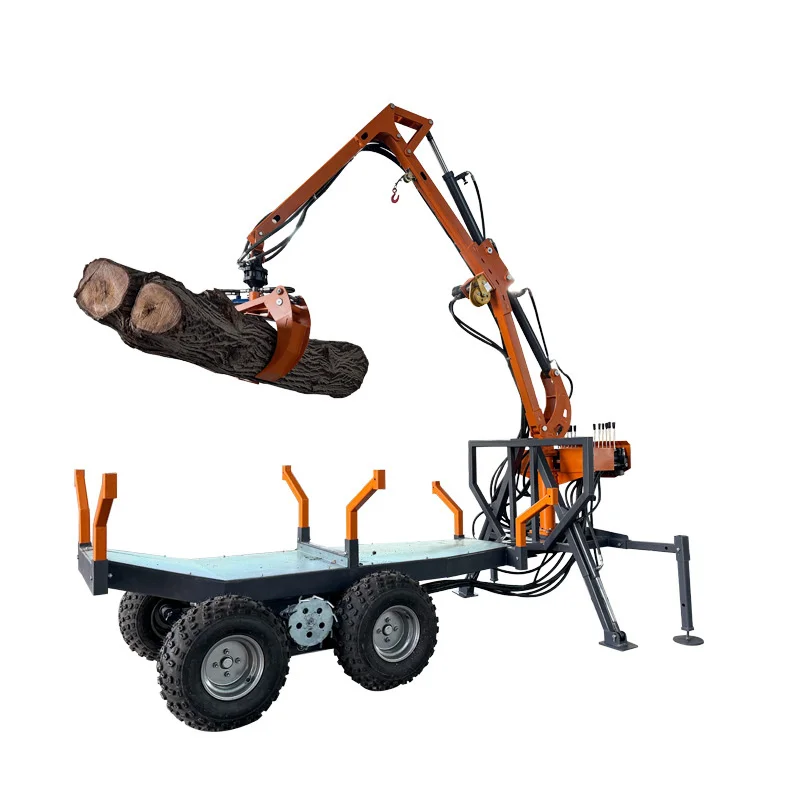 Custom Heavy Duty Log Trailer with Hydraulic Grapple Crane Forestry Loader Timber Transport Machine
