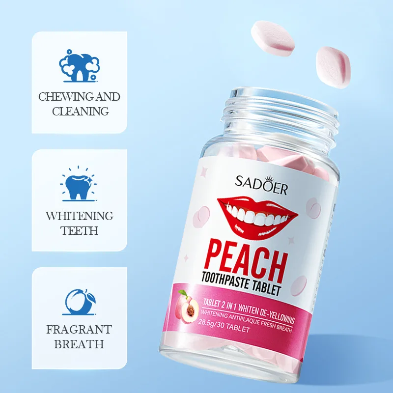 30 Capsules Peach Solid Toothpaste Whitening Oral Anti-moth Toothpaste Remove Yellowing Cleaning Toothpaste Individual Package