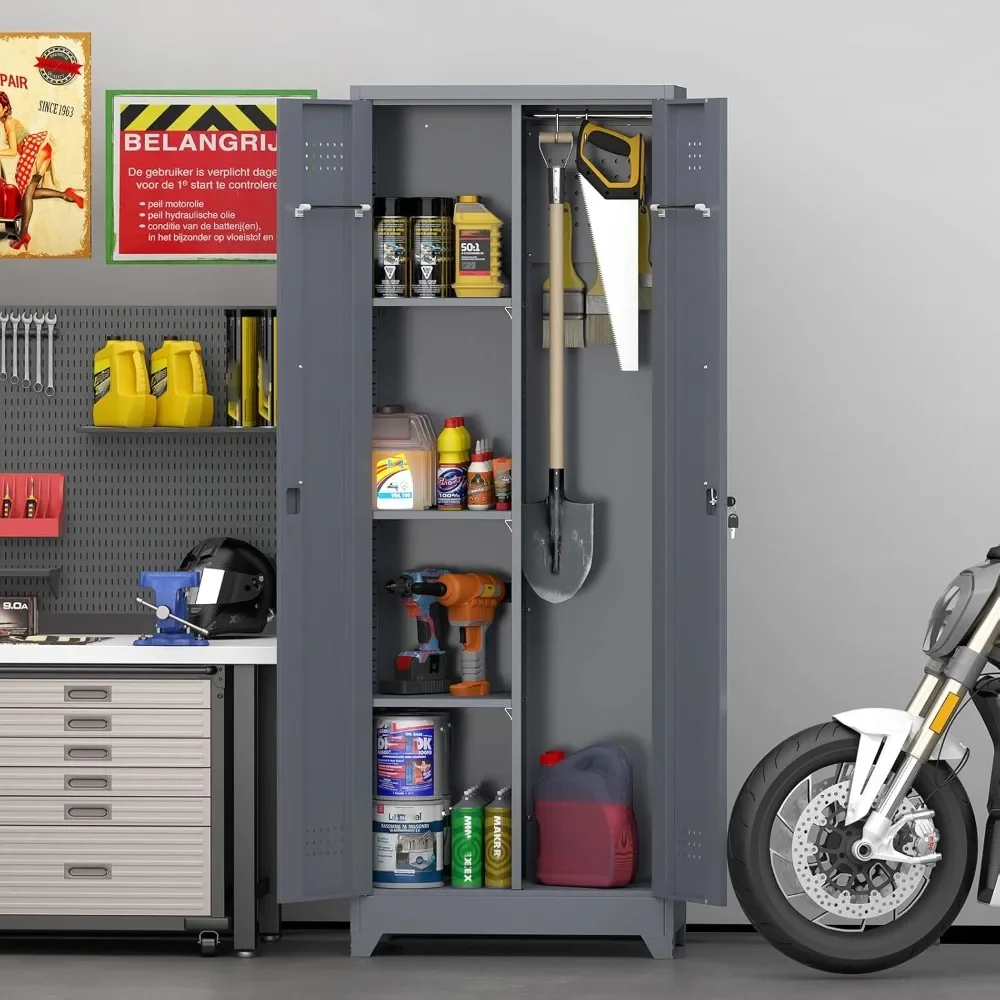 

65" Garage Storage Cabinet, Broom Closet Storage Cabinet, Metal Cabinets with Doors and Shelves, Utility Closet for Brooms