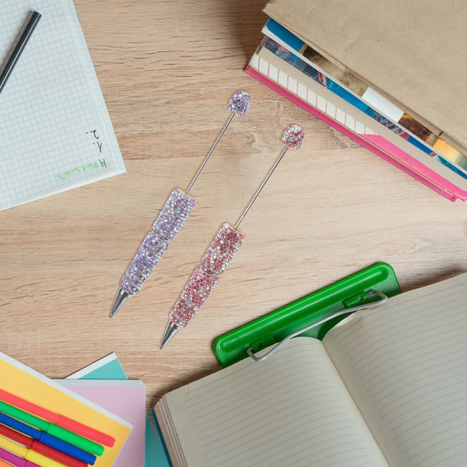 

2Pcs Metal Rhinestone Beadable Ballpoint Pens Sparkling Ink Pen for School Office Writing Creative Present for Students Women