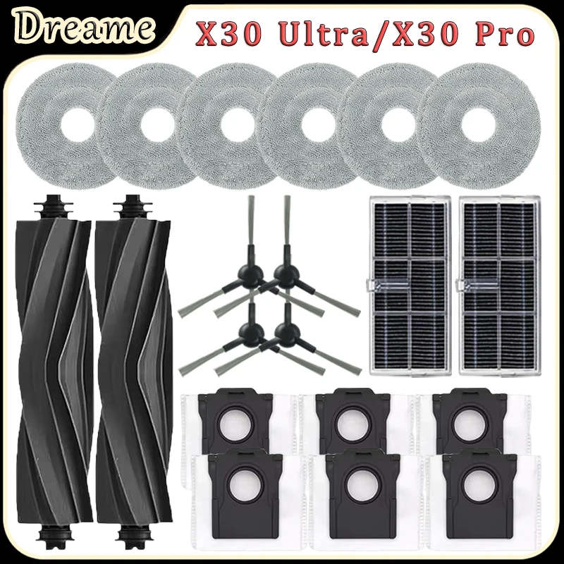 For Dreame X30 Ultra/X30 Pro Robot Vacuum Accessories Rubber Brush HEPA Filter Side Brush Mop Pad Dust bag Replacement Parts