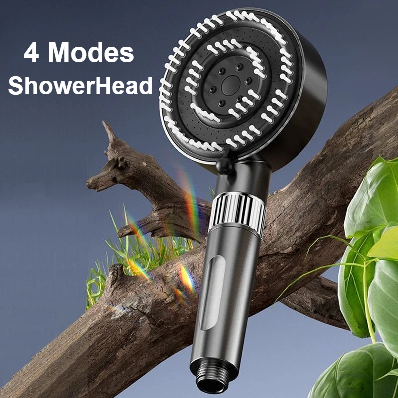 Cabeça de chuveiro de alta pressão para banheiro, 4 modos de filtro, massagem poderosa, spa, chuveiro portátil, economia de água, acessórios de chuveiro