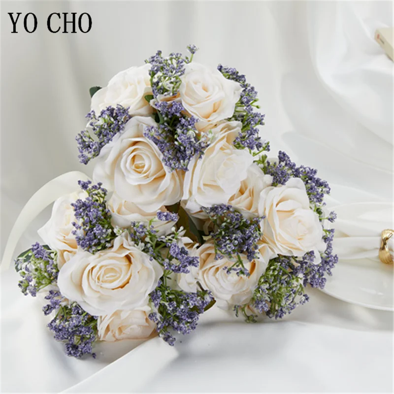 Roses artificielles gypsophile mariée fleur Bouquet ivoire soie fleurs mariée demoiselle d'honneur mariage Bouquet mariage décoration de la maison