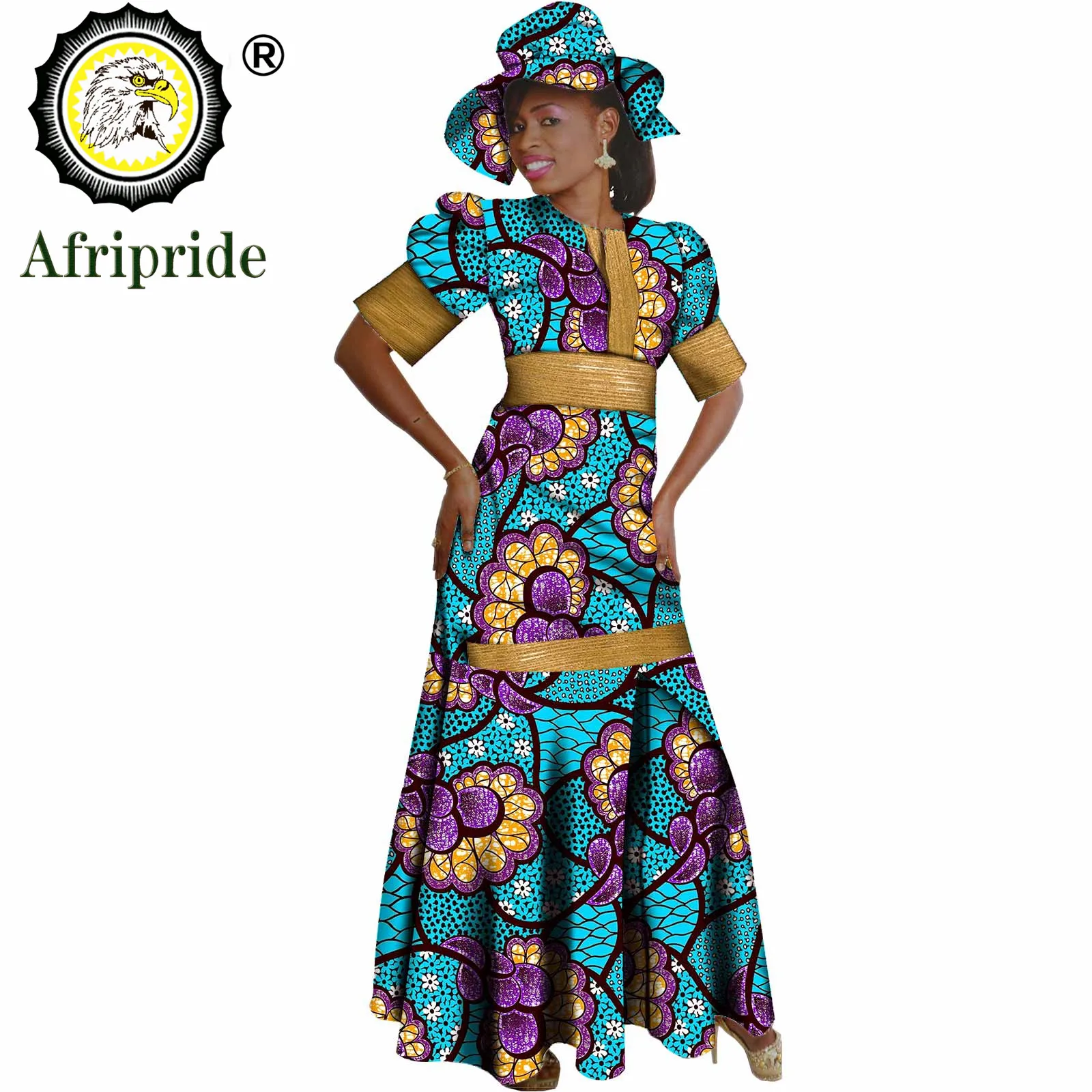 

African Dresses for Women Ankara Dashiki Clothing Traditional Wear Wax Fashion Matching Hat Print Outfits AFRIPRIDE S2025001