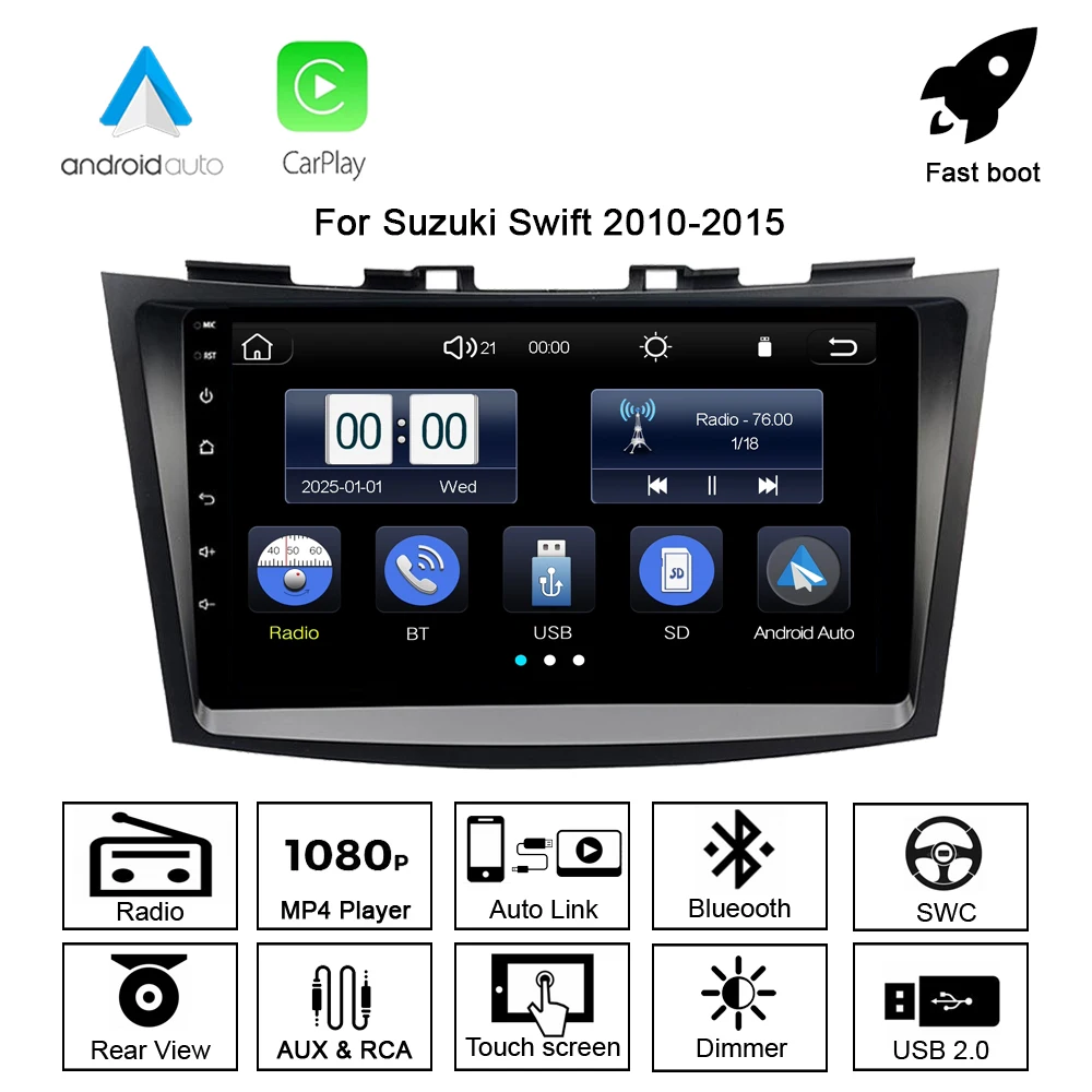 

MAXCA 9-дюймовый для Suzuki Swift Wireless Carplay Android auto 2 Din радио мультимедийный онлайн-видеоплеер
