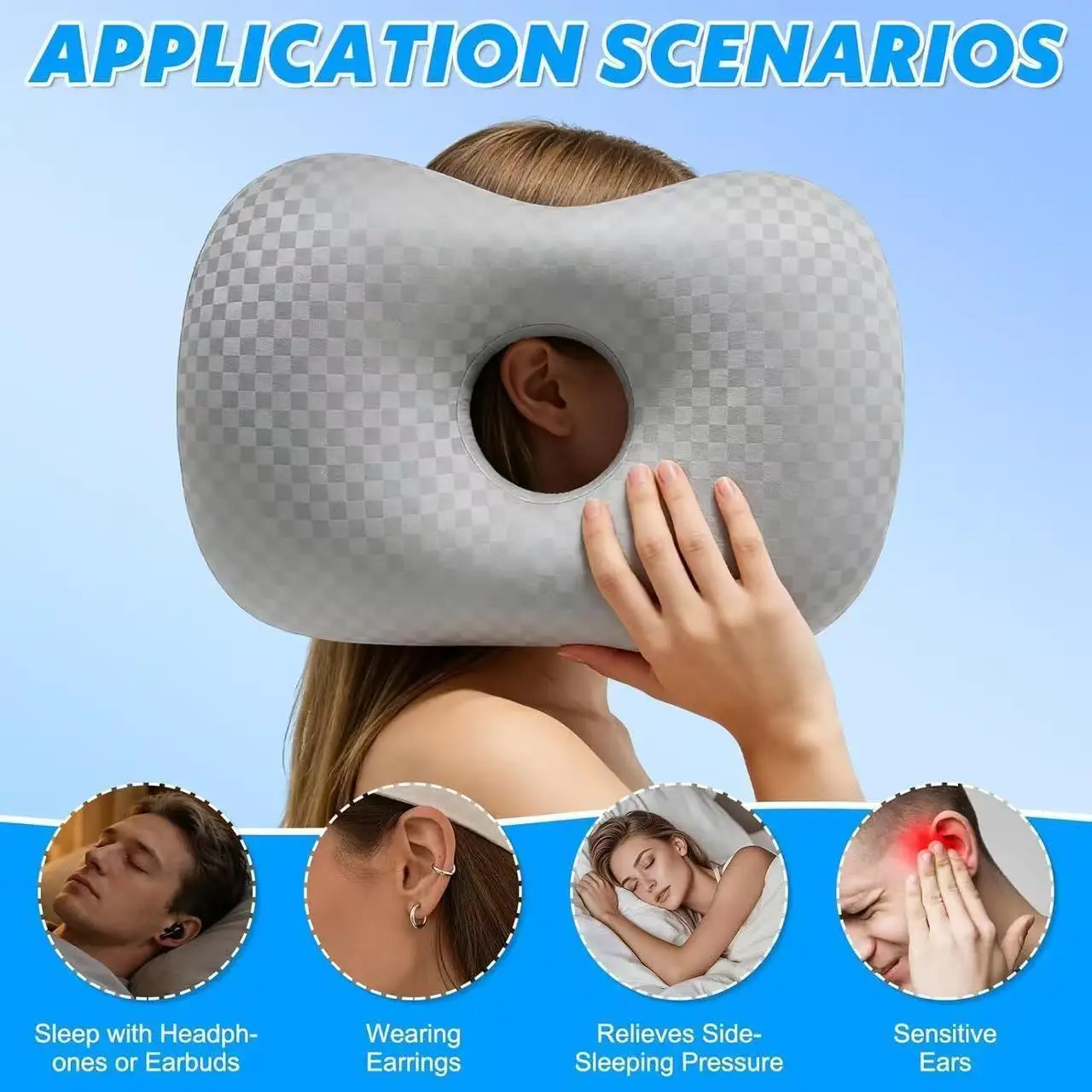 Ear Piercing Pillow Ear Hole Design O Shape Adjustable for Side Sleeping Ear Pain Relief for Piercing Recovery Sensitive Ears