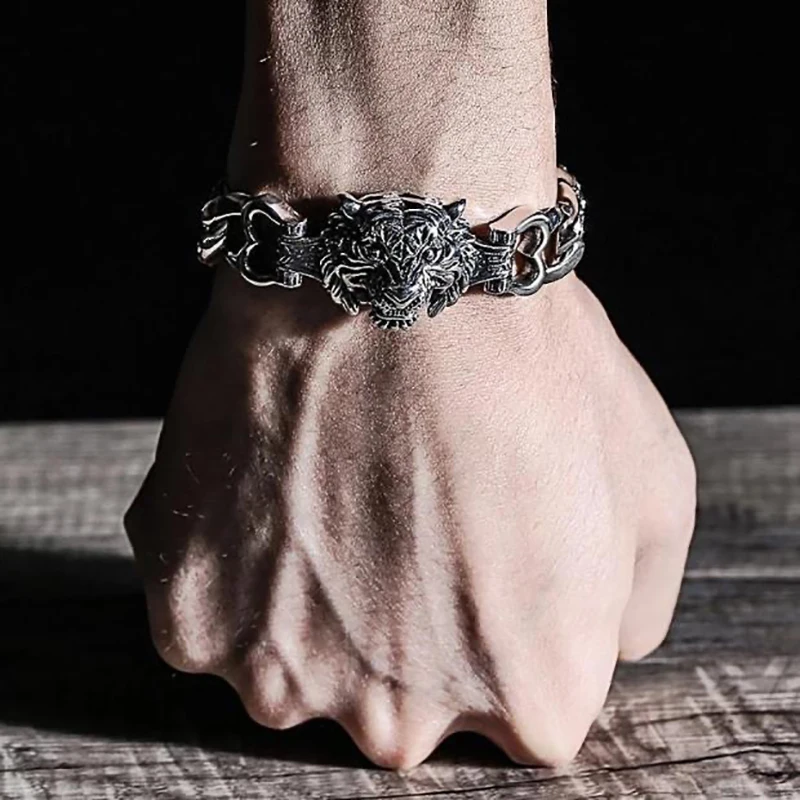Domineering Retro Tiger Head Bracelet 925 Silver Franco Link Chain 18/20/22CM Men Luxury Personality Party Jewelry Gift