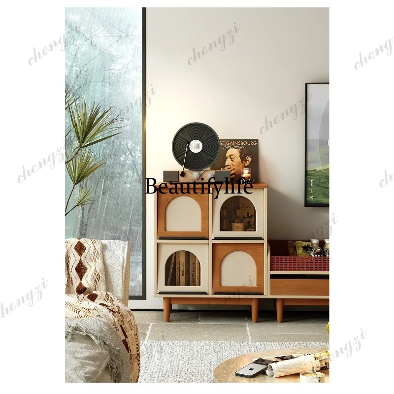 Medieval style solid wood bookcase, living room against the wall storage magazine cabinet, small apartment floor cabinet