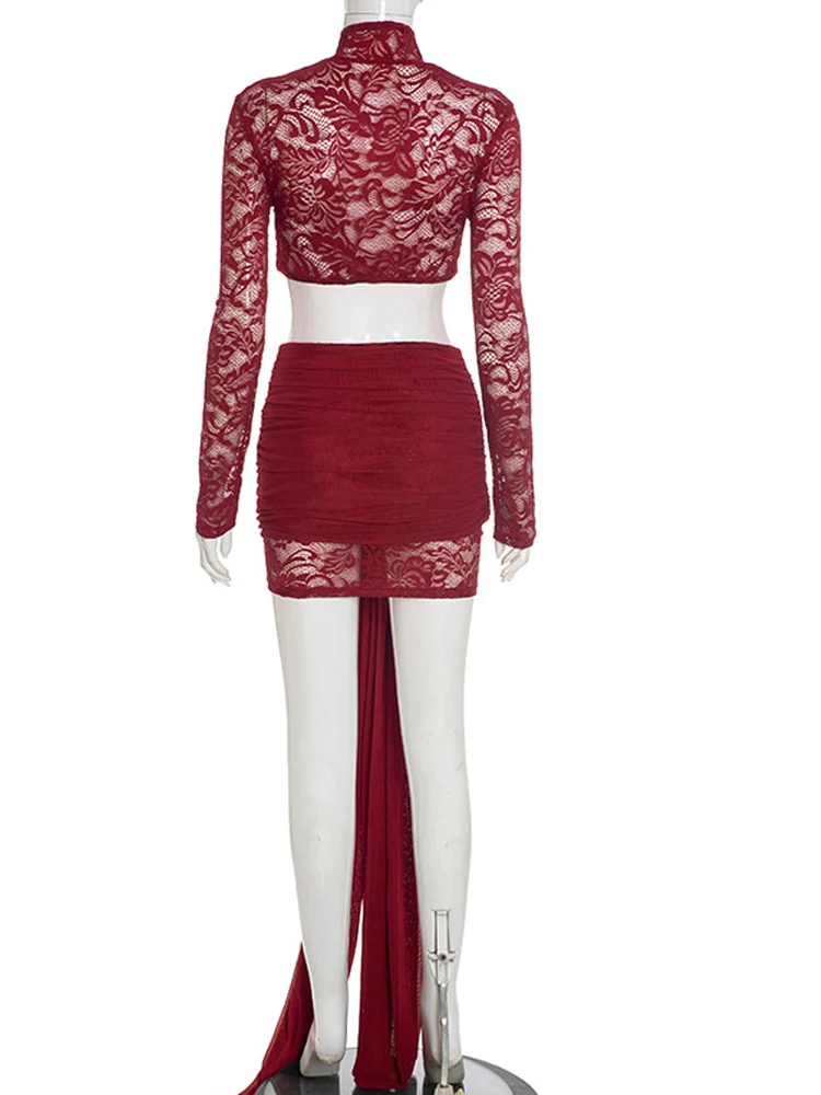 Kricesseen جميلة اقتصاص تويست التفاصيل أعلى + الأشرطة الطويلة تنورة مجموعة جلام المرأة الدانتيل الأزهار مجموعة قطعتين فستان عطلة وتتسابق