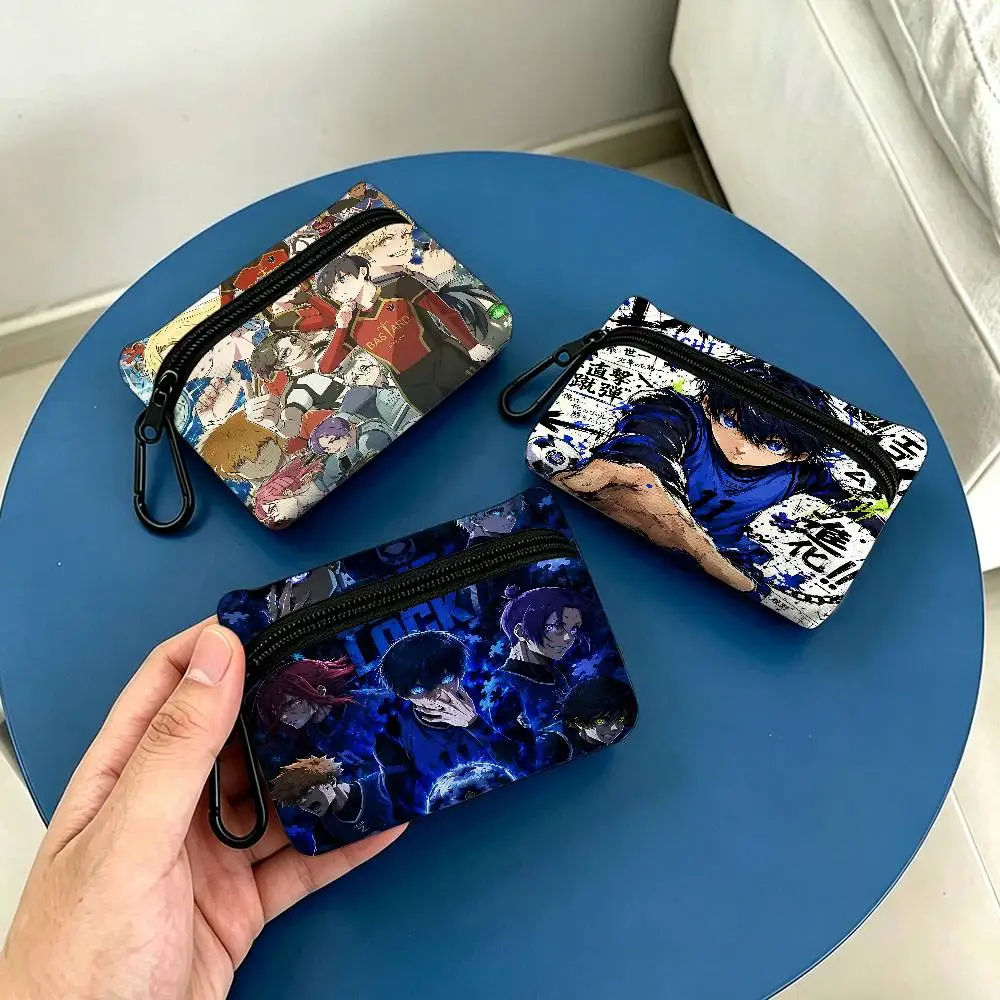 B-blue Lock Lightweight Oxford Fabric Coin Purse Carabiner Hook Design Mini Card Key Organizer Bag