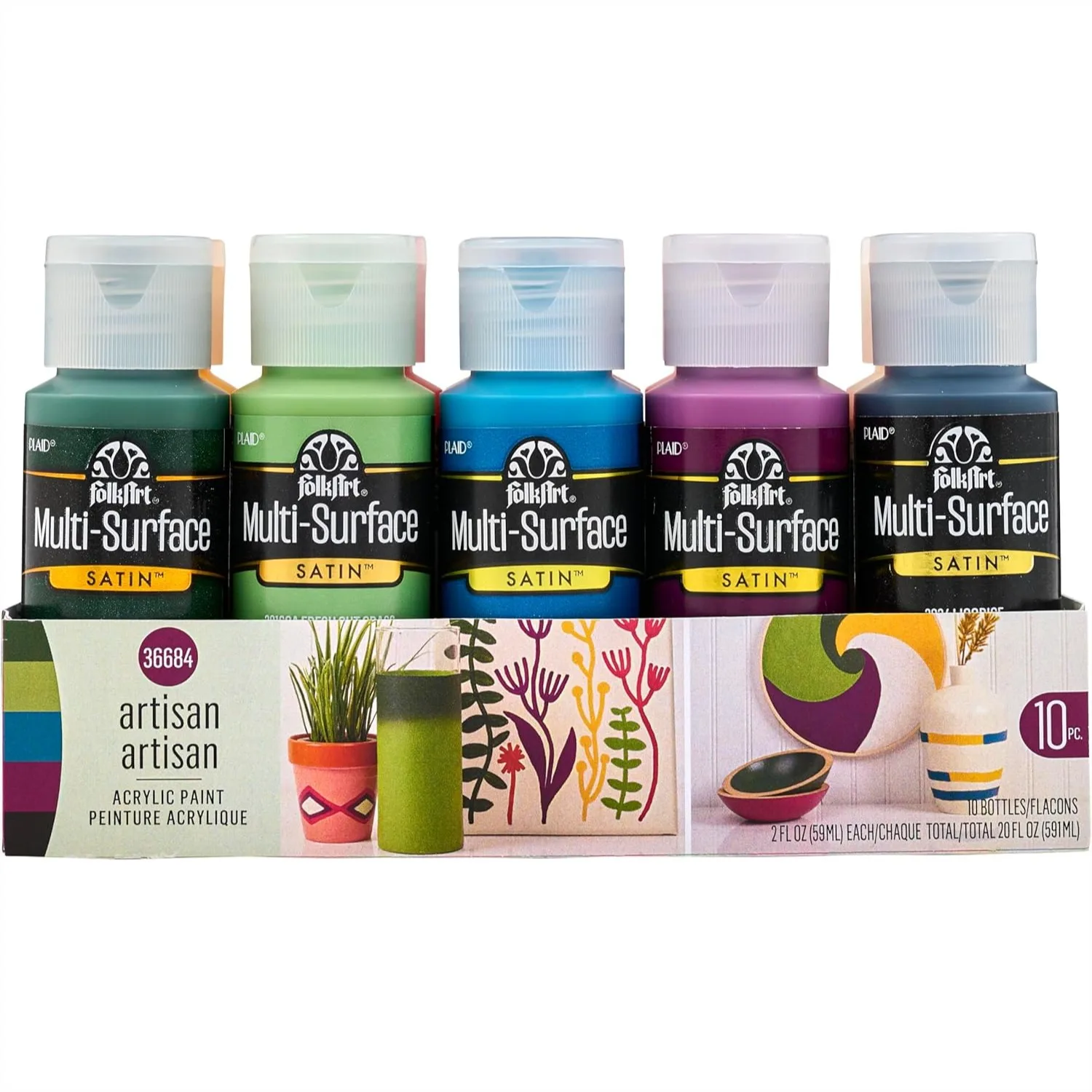 

Multi-Surface Acrylic Craft Paint Set 10 Piece Satin Finish for DIY Arts and Crafts