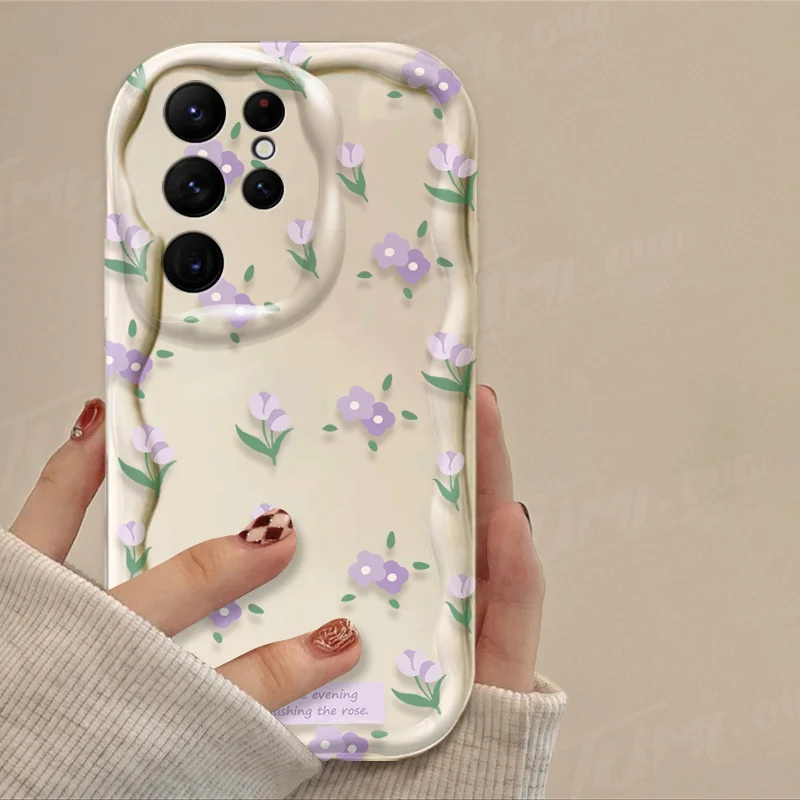 Colorful Flowers Clear 3D Wave Case For Samsung Galaxy S24 Ultra S23 S22 Plus S21 S20 FE A25 A55 A35 A15 A05 A05S Silicone Cover