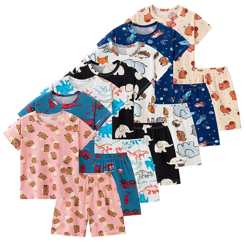 2-Piece Children's Set For Spring And Autumn Moisture Wicking Comfortable And Fashionable Short Sleeved Shorts Home Leisure Set