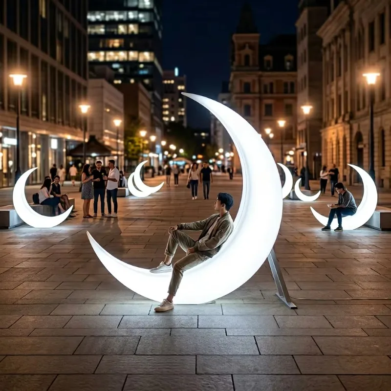 

Glowing moon lights, lawn decorations, lights, square park atmosphere