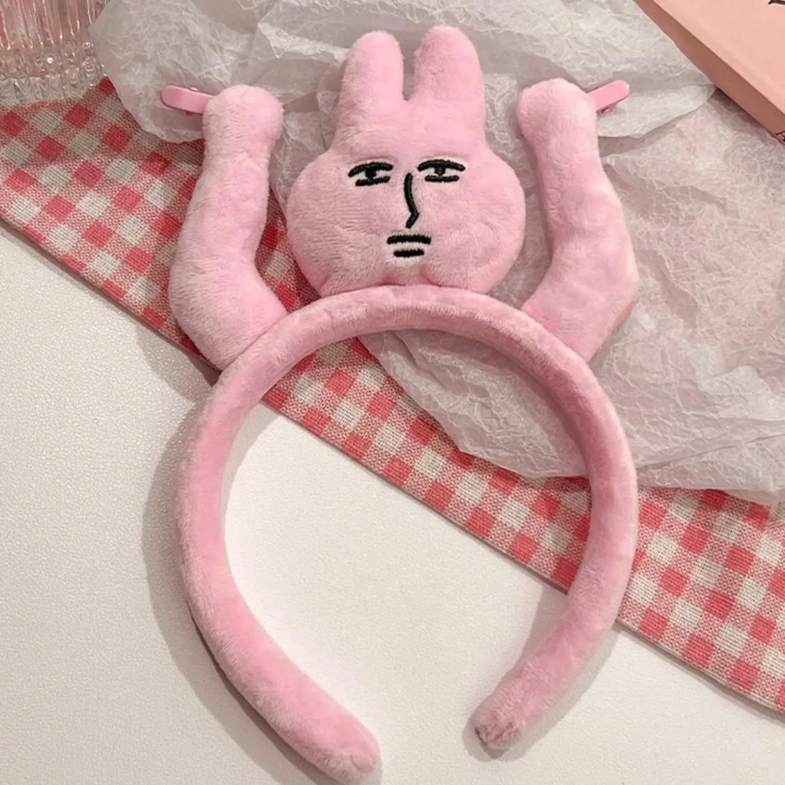 1-3PCS Headbands New Pink Bunny Hair Band Quirky Fun Plush Headband Grip Bangs Cute Photo Decoration Hair Bands Headdress image 4