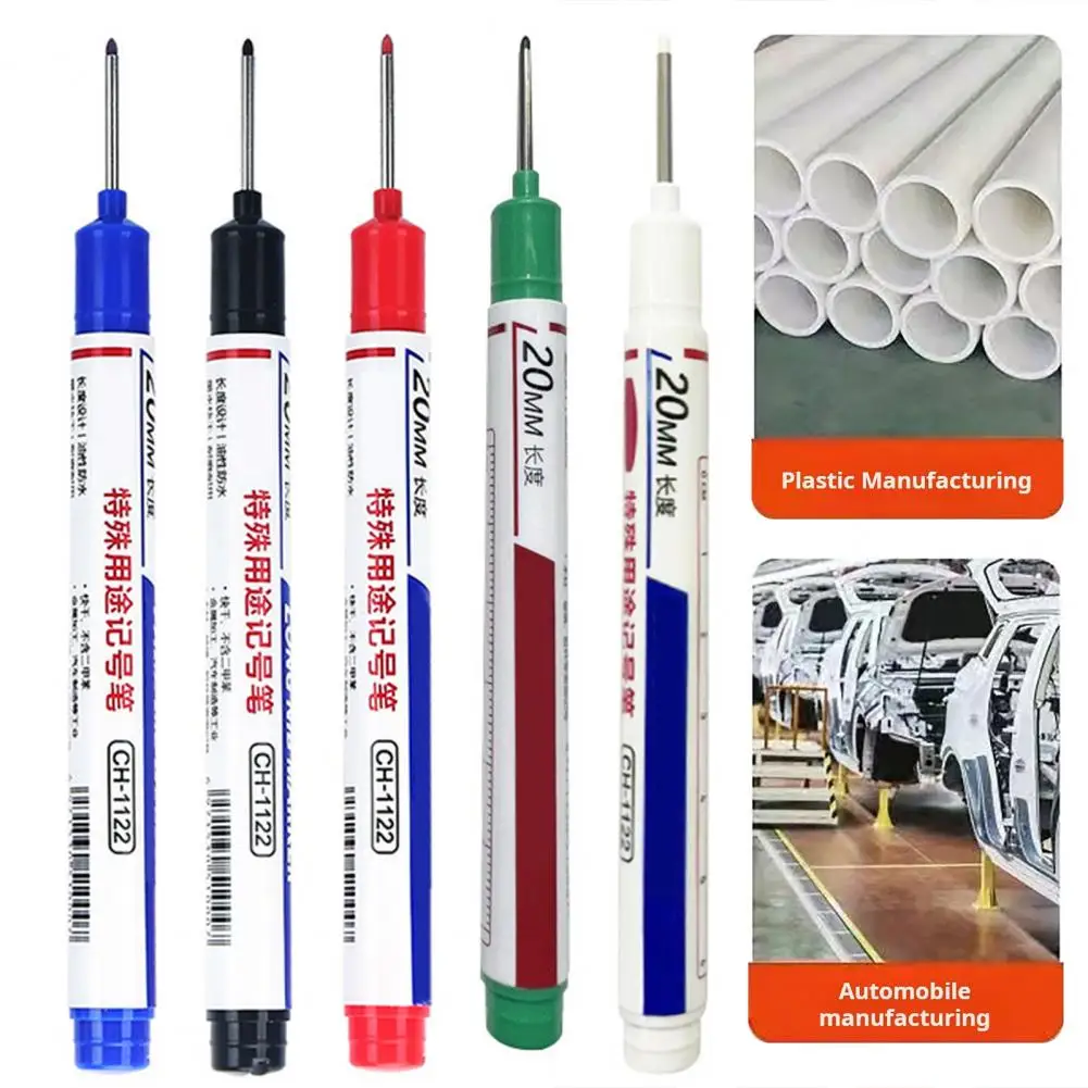5Pcs High-Quality Pen Long Head Deep Hole Markers Carpenter Ink Marker Pens Quick-Drying Waterproof Colorful Carpenter Pens