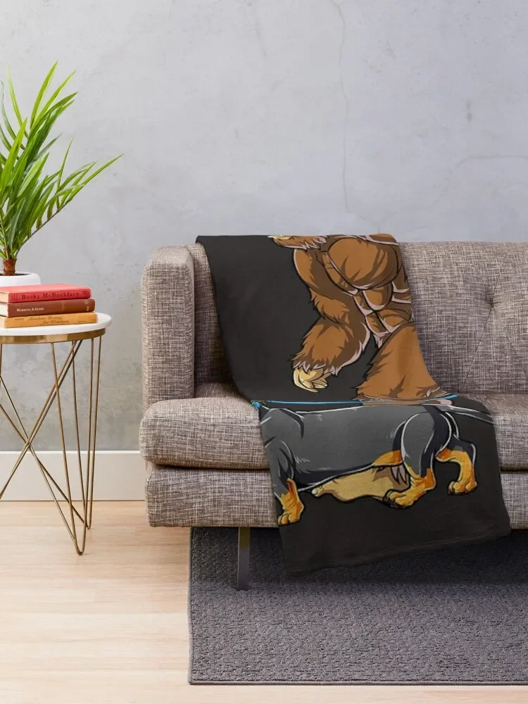 Bigfoot Dog Walk Dachshund Sasquatch Throw Blanket for sofa Camping funny gift Blankets