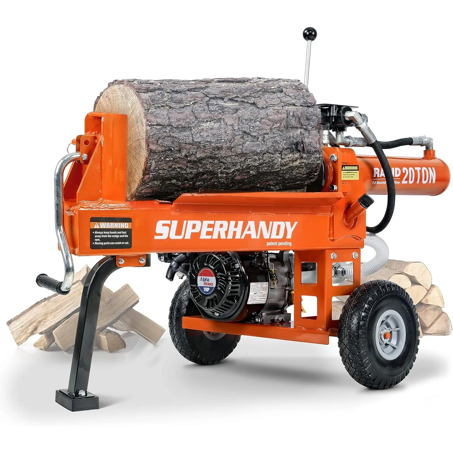 

SuperHandy Log Splitter Portable 20 Ton Rapid Auto Return Ram System Bucher Gear Pump 7HP Engine Horizontal Full Beam Garden