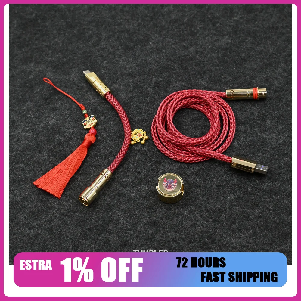 Tumbler Studio Year of Dragon Theme 8K Single Crystal Copper Custom Mechanical Keyboard Aviator Cable Coiled Gaming Cord