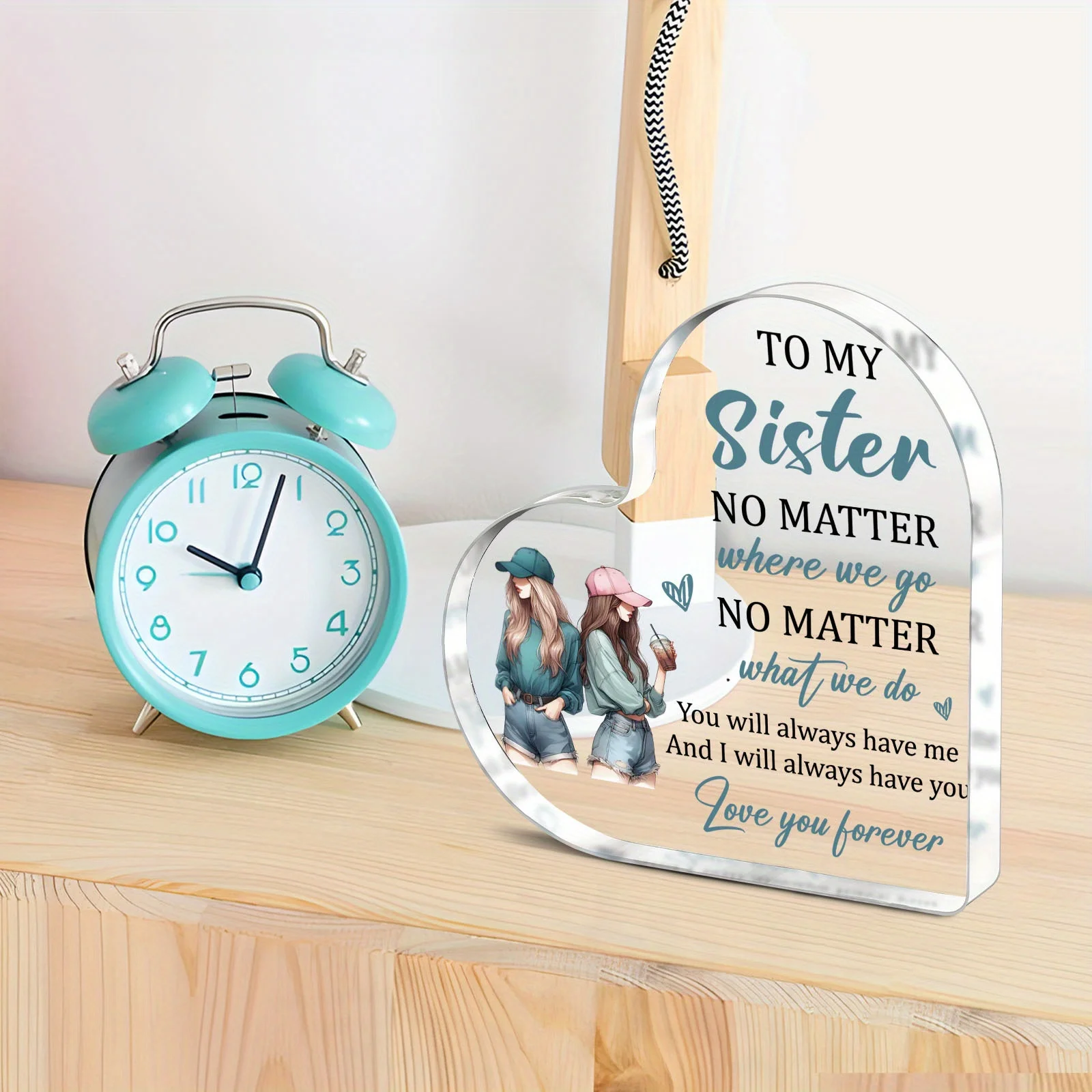 Sentimental Gift for Sister Heart Acrylic Plaque, Forever Love Tabletop Decoration