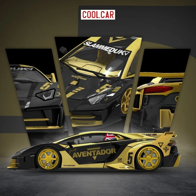 

Коллекционная модель автомобиля CoolCar 1:64 Lamborghini GTEVO V5 Black Gold из сплава, имитация, украшение