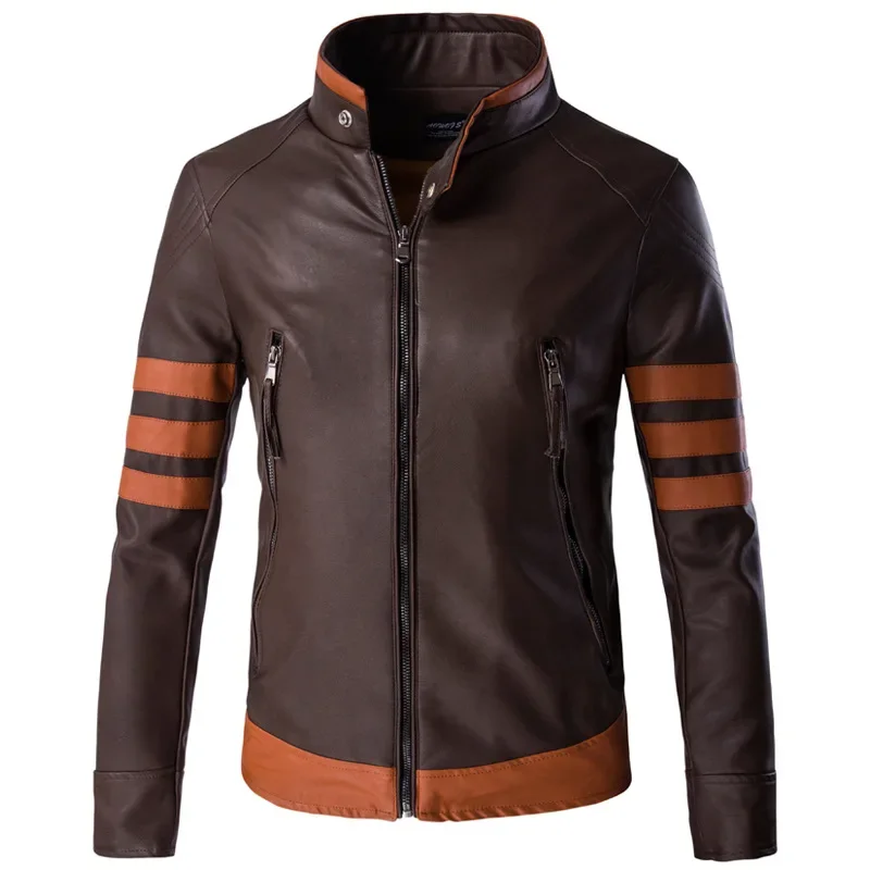 Chaqueta de cuero con cremallera para hombre, abrigo de locomotora de cuero PU, locomotora Logan, informal, locomotora, de marca de gama alta,