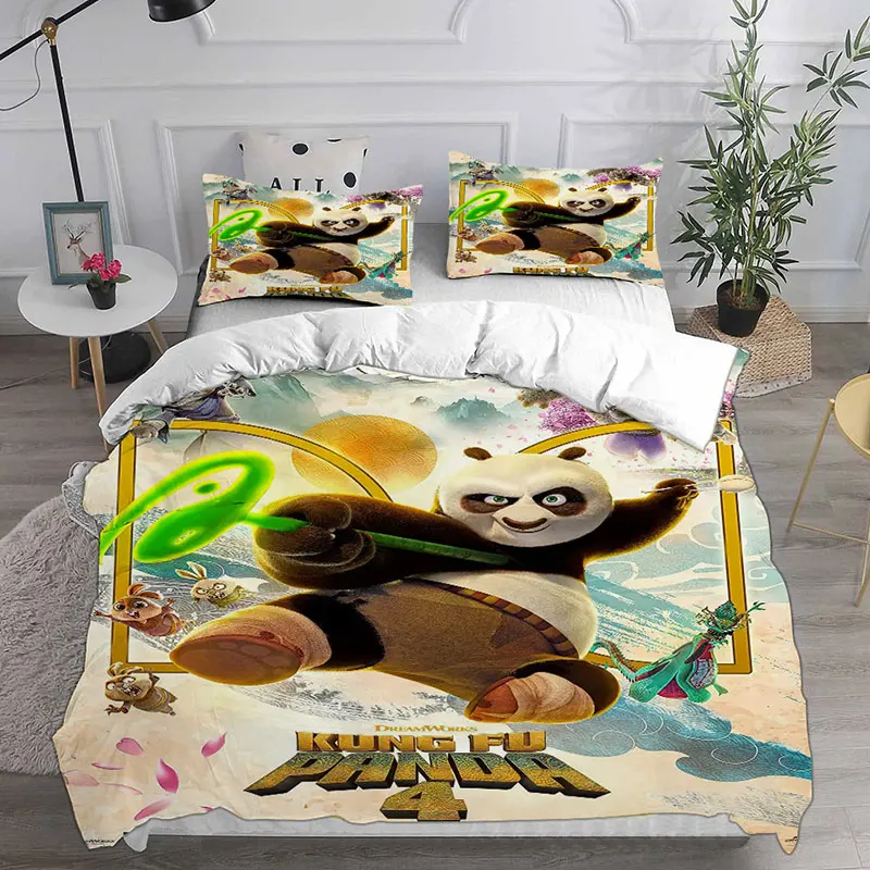 Kung Fu Panda 4 set di biancheria da letto trapunta trapuntata copripiumino federa 2-3 pezzi set bambini taglia adulto