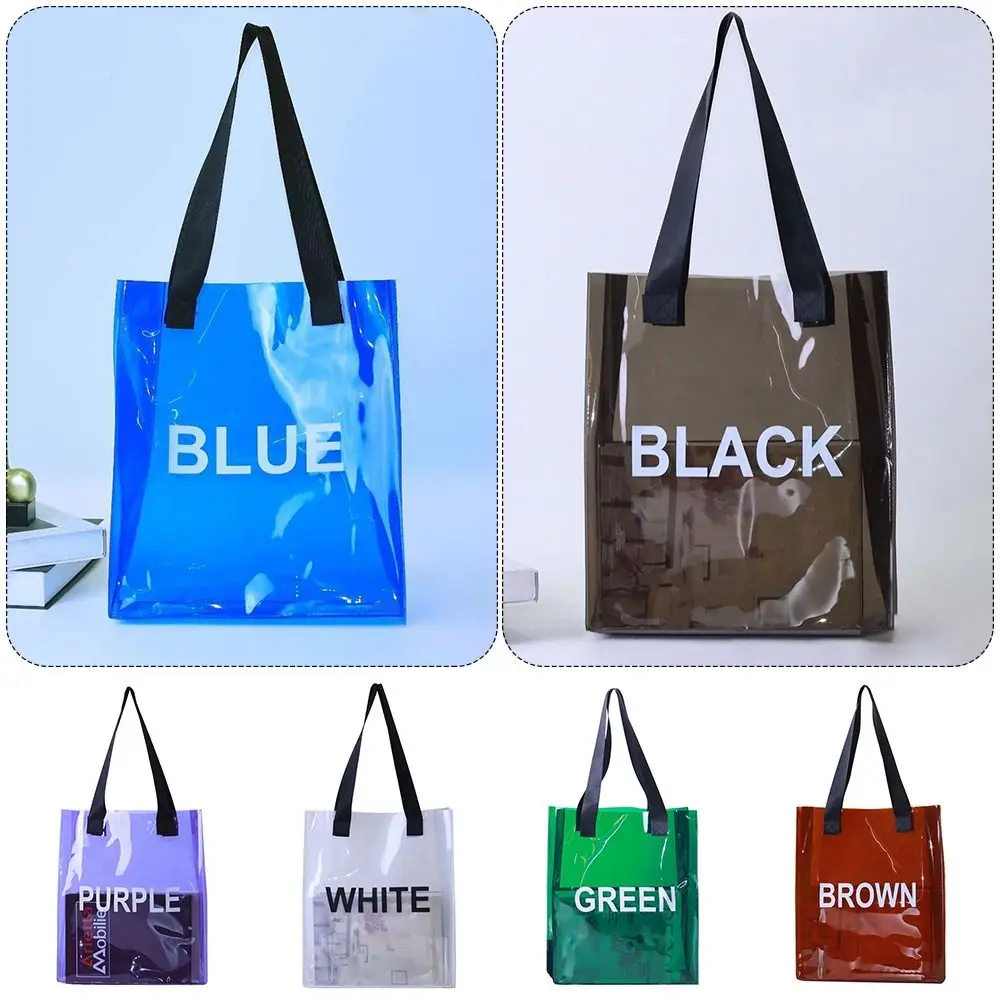

Portable PVC Jelly Bag Transparent Large Capacity Handheld Bag Thickened Handheld Shopping Bag Students