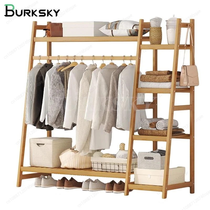 Hanger Furniture Clothes Rack Coat Clothing Rack  Phyllostachys Bubescens Stand Hangers For Storage Wall Shelve For Bedroom