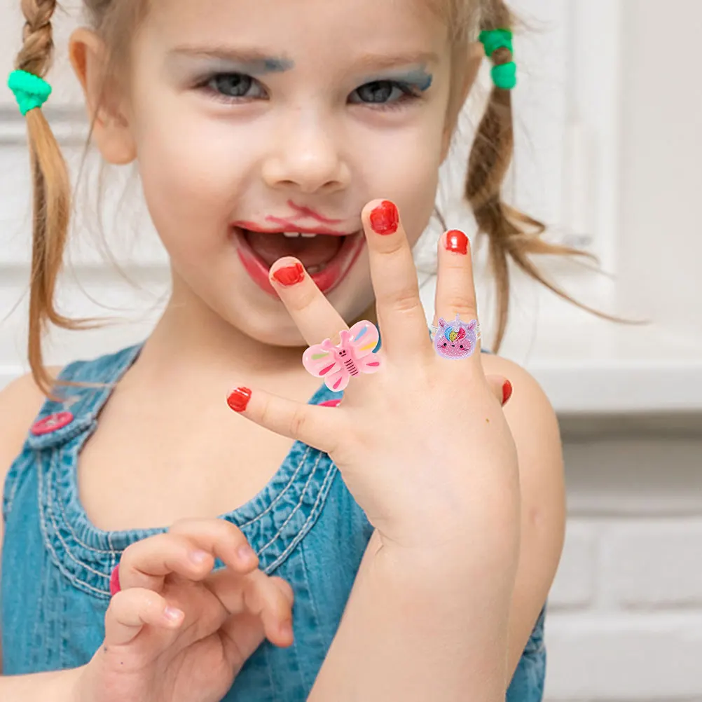 

2 Sets Children's Ring Box Decorative Rings Cartoon Girl Jewelry Finger Decoration Adorable for Girls