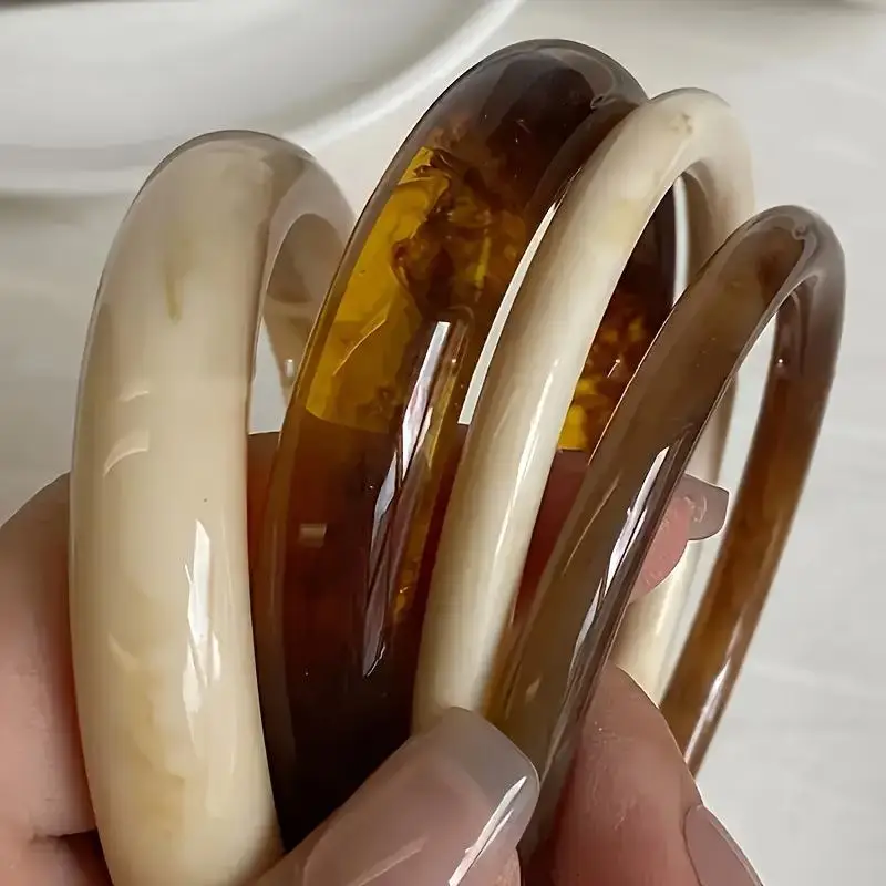 1Pc/4Pcs Elegant Retro Acrylic Resin Bracelet Set For Women Fashion Boho Stackable Bangle Daily Wear Party Jewelry Gifts
