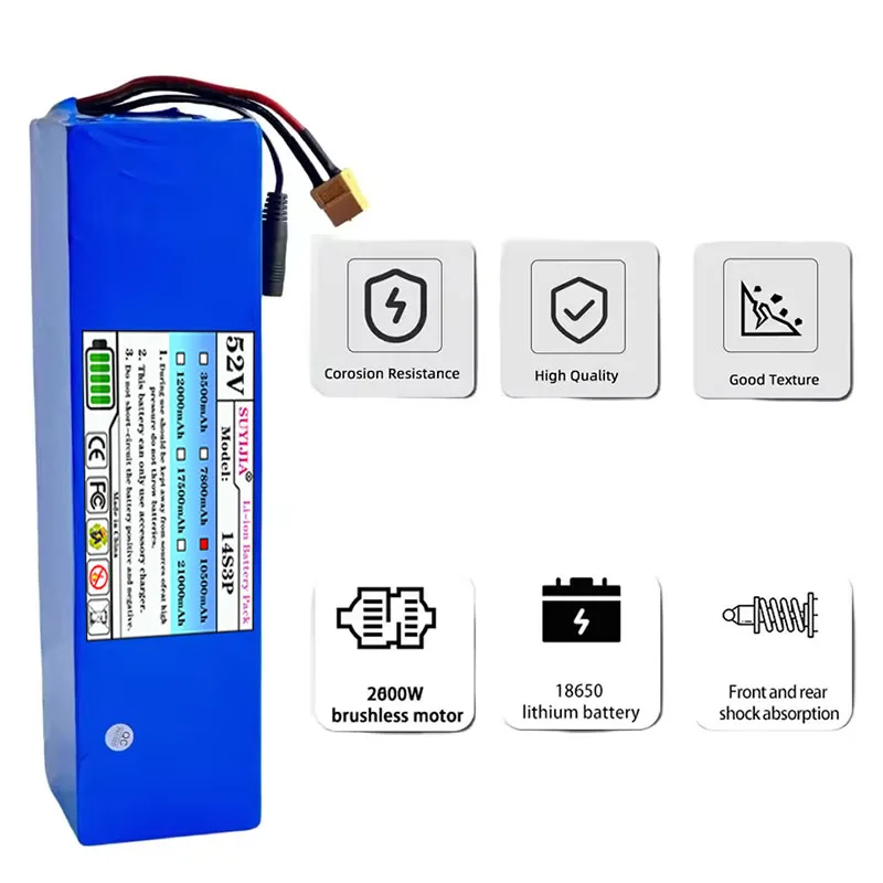 Batterie 14S3P 52V, Lithium-ion 18650 10500mAH avec BMS pour divers appareils électroniques et équipements de transport