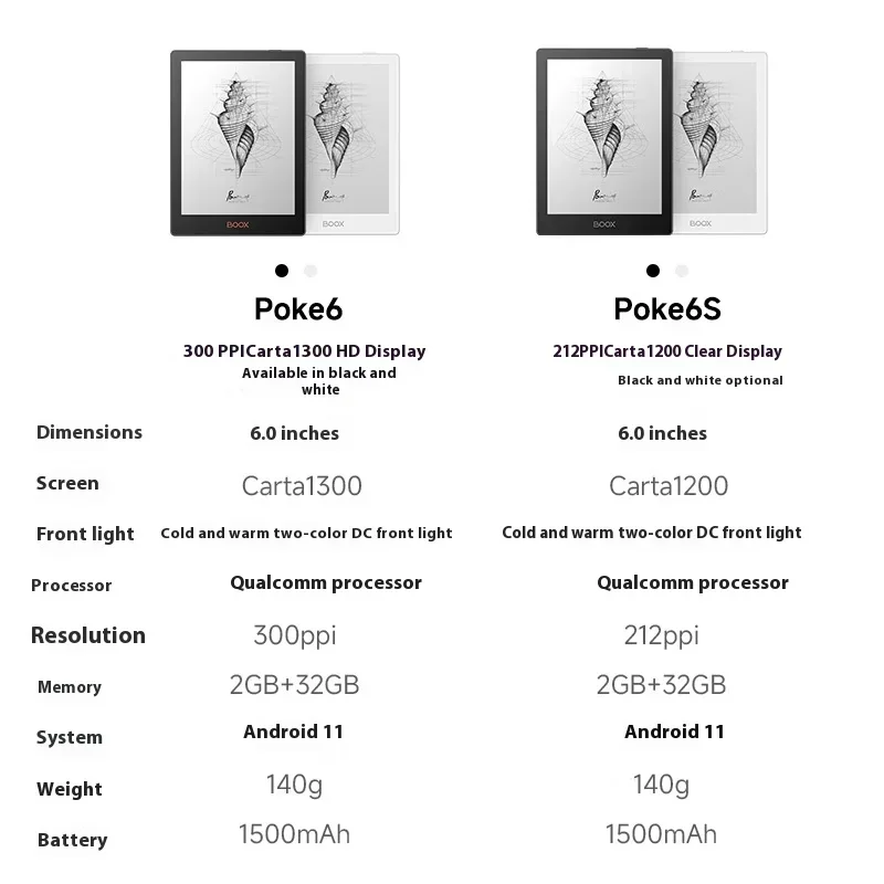 Nouveau BOOX Poke6 Poke6S noir lecteur de livre électronique 6 pouces lecture intelligente portable ordinateur portable électronique cadeau 300ppi rétro-éclairage Bluetooth