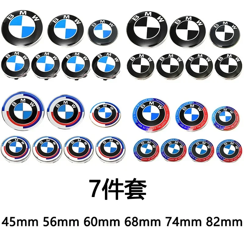 

7pcs 45mm 68mm 74mm 82mm Car Front Hood Emblem rear boot badge Steering wheel Logo for BMW M F30 G01 E36 E39 E87 E46 E90 E92 E53
