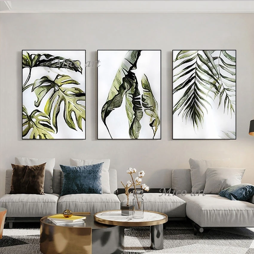 Wall Picture Canvas Design Abstract Paintings Art for Modern Home Good Decor, Unframed Different Kinds of Leaves, Hand-painted