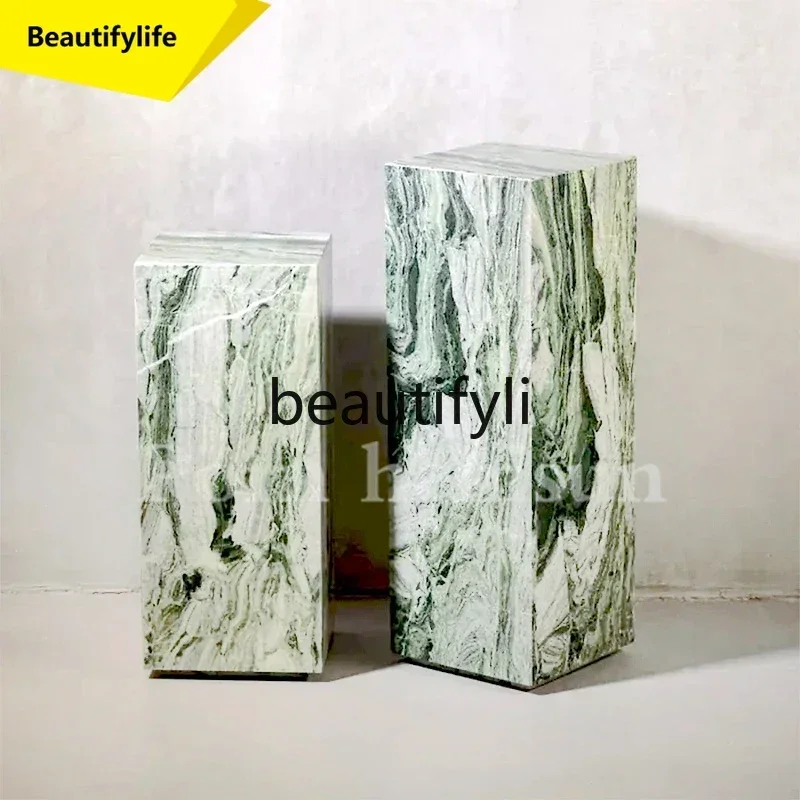 Q181  Natural marble sofa edge green light luxury modern creative living room simple small corner display stand